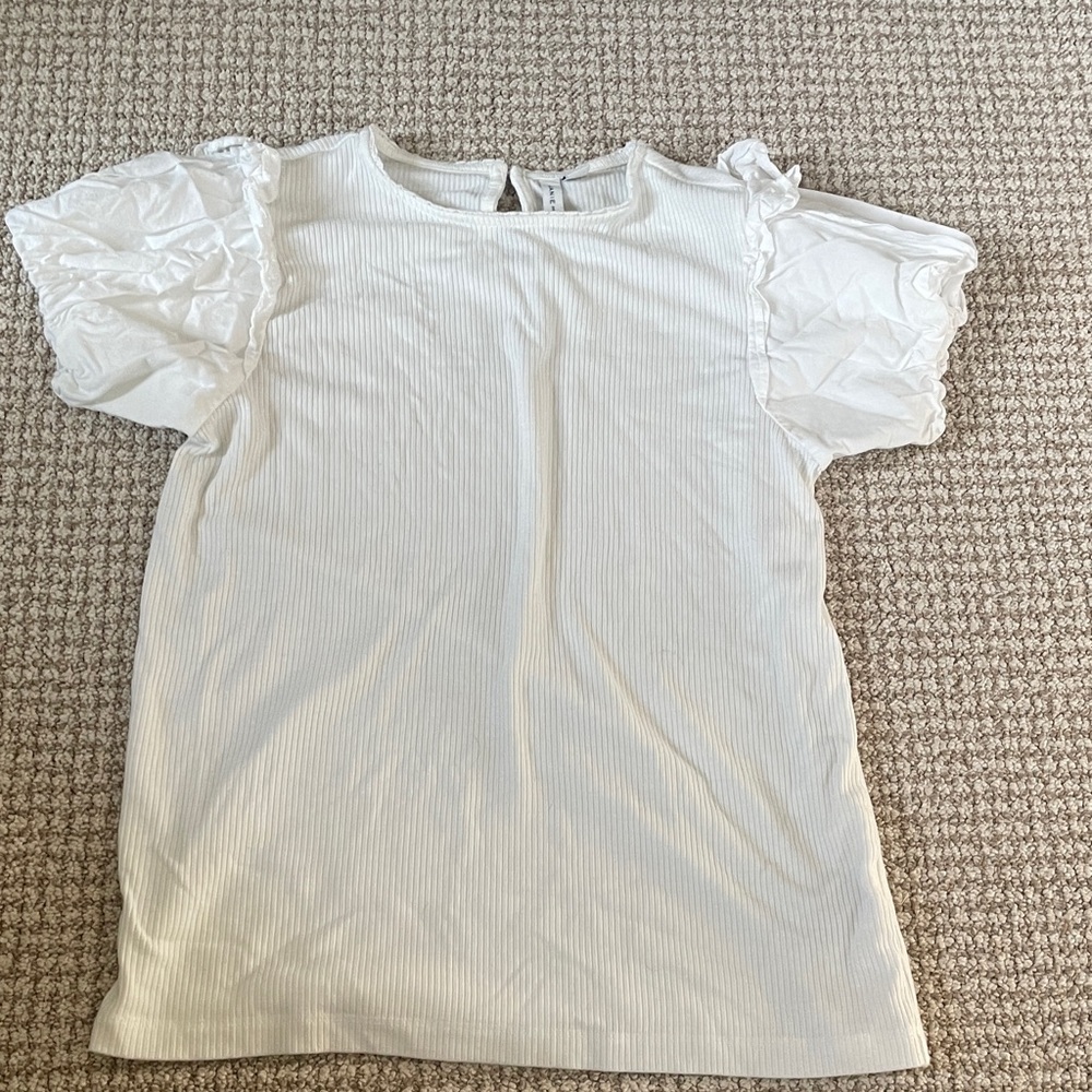 Janie and Jack White Puff Sleeve Ribbed Top